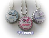 6 personalized ICE SKATES skating bottlecap necklace birthday party favors zebra print goody loot bags