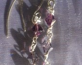 Purple Amethyst Swarovski Crystal Handmade Dangle Earrings in Sterling Silver, February Birthstone