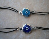 GREEK EVIL EYE Silver Single Glass round bead Rope Bracelet Charm Nazar Mati Turkish beads Greece