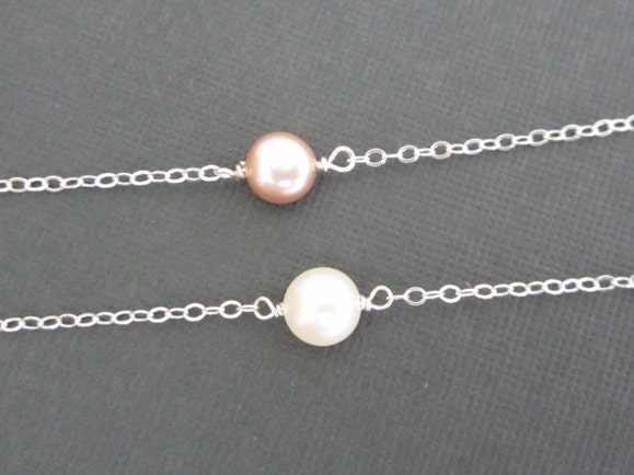Sterling Silver Bracelet. Freshwater Pearl Jewelry. Friendship Bracelet. Bridal Jewelry. White Pearl Bracelet. Single Pearl. Pink Pearl.