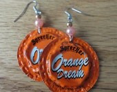 Recycled Orange Dream Soda Bottle-Cap Earrings (with orange and gold beads)