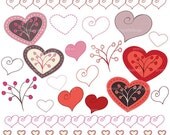 60% OFF Last day Hearts digital Clipart for scrapbooking & design, love, heart, branch, valentine's, pink - PGCLPK318 Il_170x135