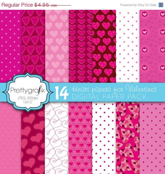 60% OFF Last day 14 valentine heart digital paper pack, commercial use, scrapbook papers, instant download - PGPSPK591 Il_170x135