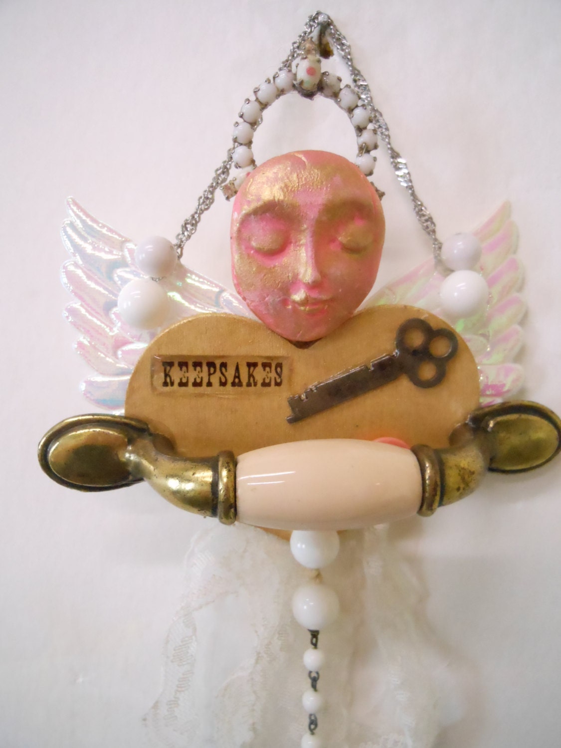 Angel Wall Hanging, Original Mixed Media, Assemblage, Angel,  Original Found Object Art, Original Altered Art, Vintage Jewelry Art