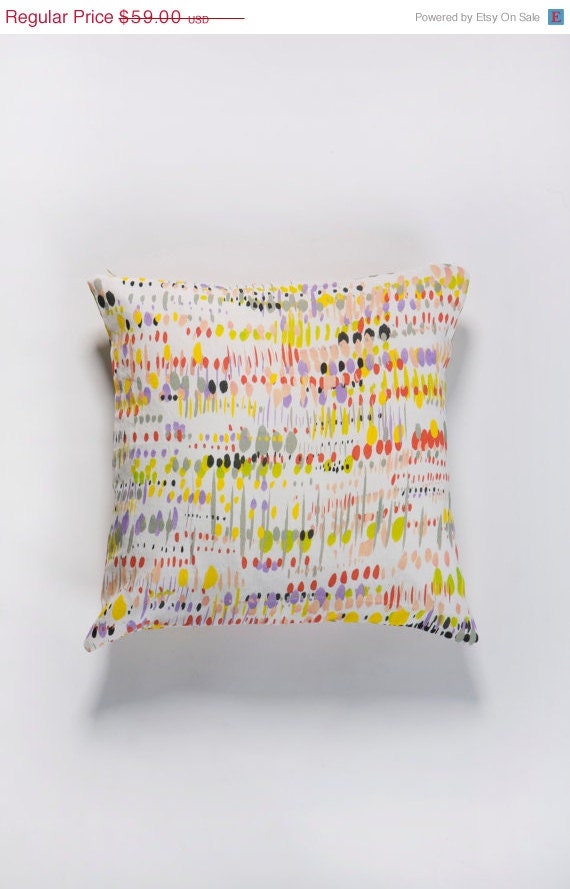 ON SALE A Cushion cover, colorful dots printed on Linen with an original design,Yellow, Red, Black, Grey, Lime