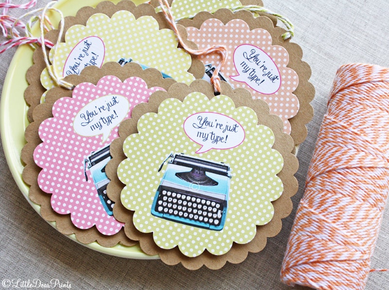 Retro Typewriter Gift Tags- 12 "You're Just My Type" 3D Typewriter Tags- Kitschy, Vintage Style
