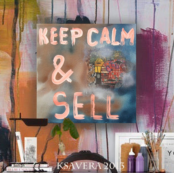 Canvas Quotes inspirational quote Pop Art Keep calm & sell Original Abstract Painting motivation Contemporary Wall Artwork Metallic teal