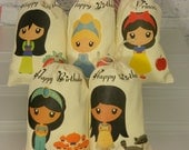 Muslin Cotton Bags Girls Princesses Group 1 Favor, Treat or gift Bags Personalized Qty 5
