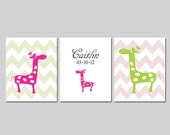 Nursery Prints Trio - 8x10 inches - Child's Bedroom - Kid's Room - Giraffe Print - 3 Prints - Girls Room - Boys Room