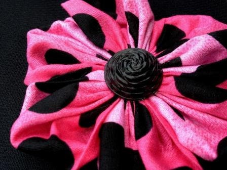 Pink with Black Polka Dots Fabric Flower Hair Clip, Handmade Flower Hair Accessory