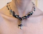Purple Beaded Ocean and Cloisonne Fish Necklace with Agate, Swarovski Crystals, Cats Eye, and Quartz, Vintage Chain, Handmade Fish Necklace