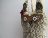 Iris the rabbit.Nerd/Geek chic wool tweed Bunny Rabbit hanging decor with a Harris Tweed belly,ears ,tail and hair bow-lavender scented
