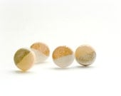 Gold dipped stud earrings- Peach and ivory- Set of two- Polymer clay and resin jewelry- Elegant everyday earrings