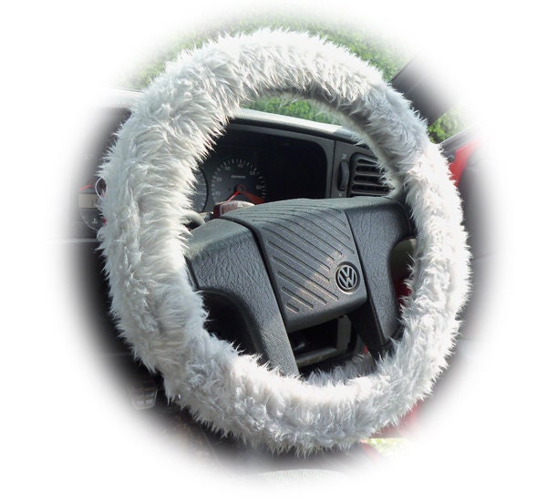 Silver steering wheel cover grey light gray faux by PoppysCrafts