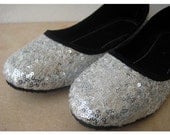 Silver Shoes Sequin Ballet Flats/ Bridal Flats/ Wedding Flats/Handmade Indian Designer Women Shoes or Slippers/Sequins Shoes
