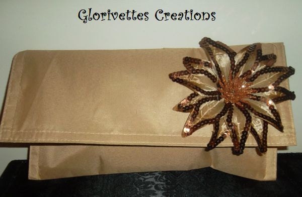Tan Beige Clutch Purse with Flower