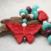 Boho butterfly necklace, rustic, earthy, southwestern, chunky necklace, cinnabar, multi color dyed howlite and magnesite, copper toggle