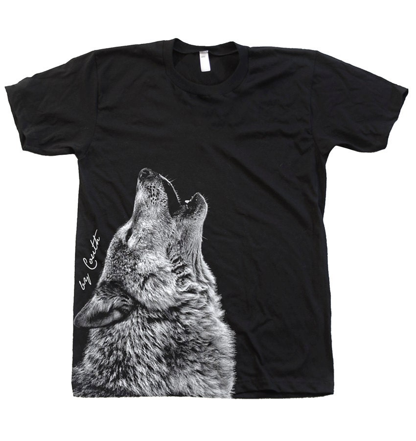 Unisex Wolf T Shirt Custom Hand Screen Printed on American Apparel Crew Neck Available: S, M, L, XL, XXL 11 Color Option