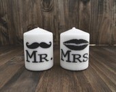 Mr and Mrs Set of Two 3 Inch Pillar Candles, Wedding gift, Engagement gift, gift for couple, Housewarming
