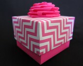 Birthday gift box - Anniversary - gift box - handmade - paper - wedding favor - rose -  hot pink & white - chevron