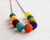 Multicolor Bright Necklace Beaded Beads Autumn Colors Ethnic Orange Mint Blue Yellow Turquoise - LizaKolesnik