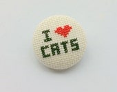 Embroidery pinback button badge "I love cats"