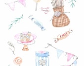 Fine Art Watercolor Original Illustration Print. Vintage Sweets. Candy. Lollipop. Candy Can. Banner. Party Treats. Chocolate.
