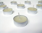 Set of Four Tea Light Candles Ivory Beeswax With Tins