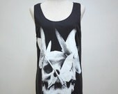 Beauty Of Skull (Size M) : Butterflies & Skull T-shirt Tank top Tunic Unisex Shirt Vest Women Sleeveless men Singlet Dark Gray Black T-Shirt