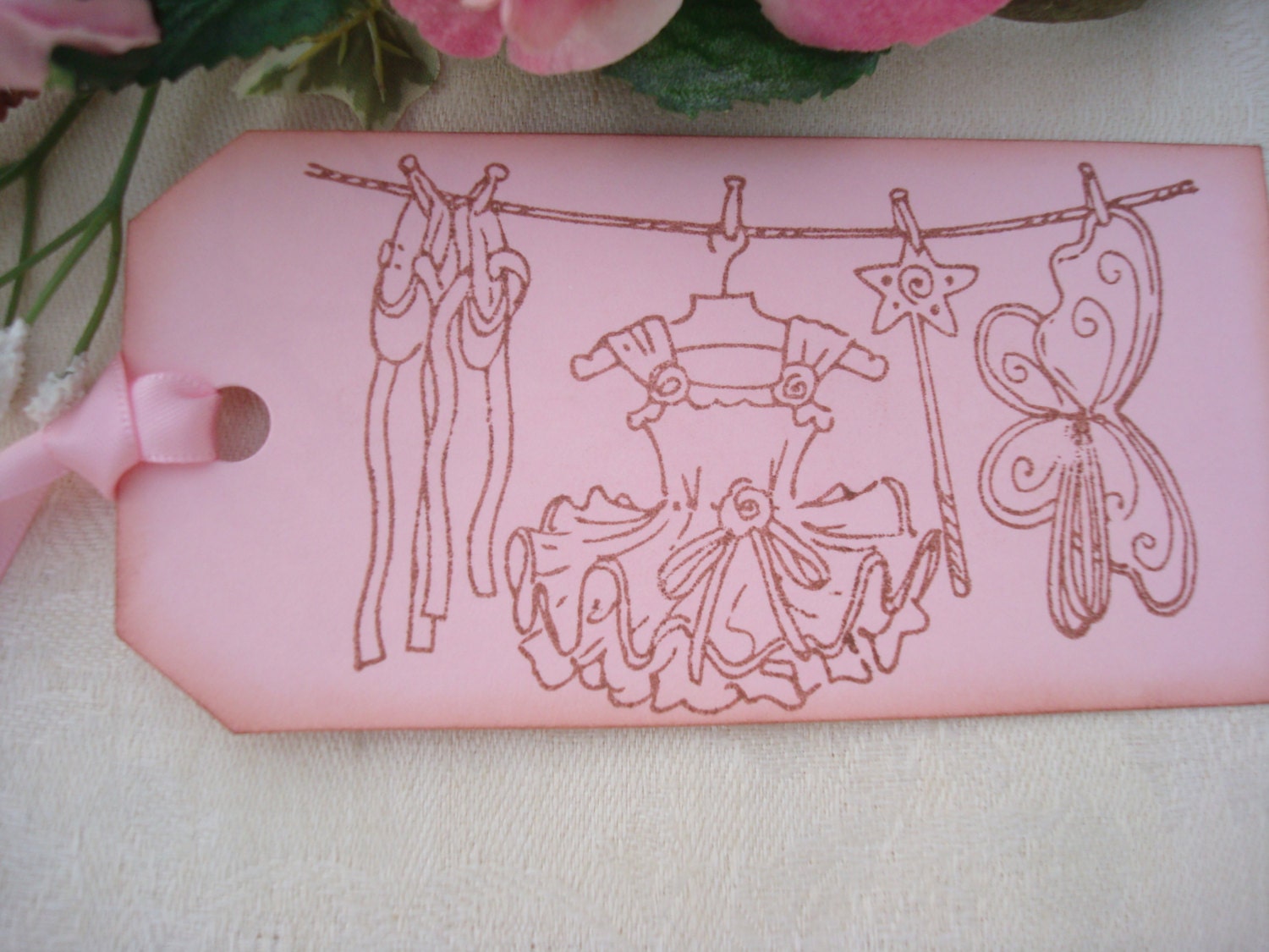 Ballerina Clothesline Handmade Tags - Set of Six - Pink Ballerina Tutu, Ballet Slippers, Butterfly Wings and Star Wand