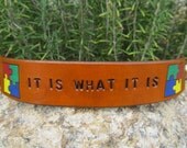 Hand Painted Tooled Leather Bracelet Cuff - Autism Awareness - Brown - It is what it is