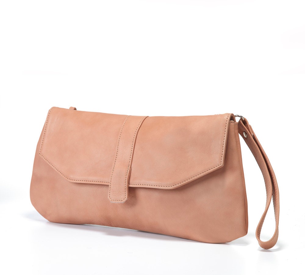 Fold Over Clutch in Pink , Leather Bag - MatkaShop