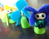 It's Springtime: Set of 3 Handmade OOAK Mini Baby Wooden Flower Peg People Dolls