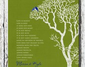 Personalized Wedding Gift, Family Tree Art, Love Birds in Tree with Carved Initials and Names Wedding Date, 8x10 Print