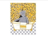 Kids room decor,Gift idea,yellow grey art , custom nursery art,custom kids art, baby room decor, "Bear in the Bath", 8x10 kids art print