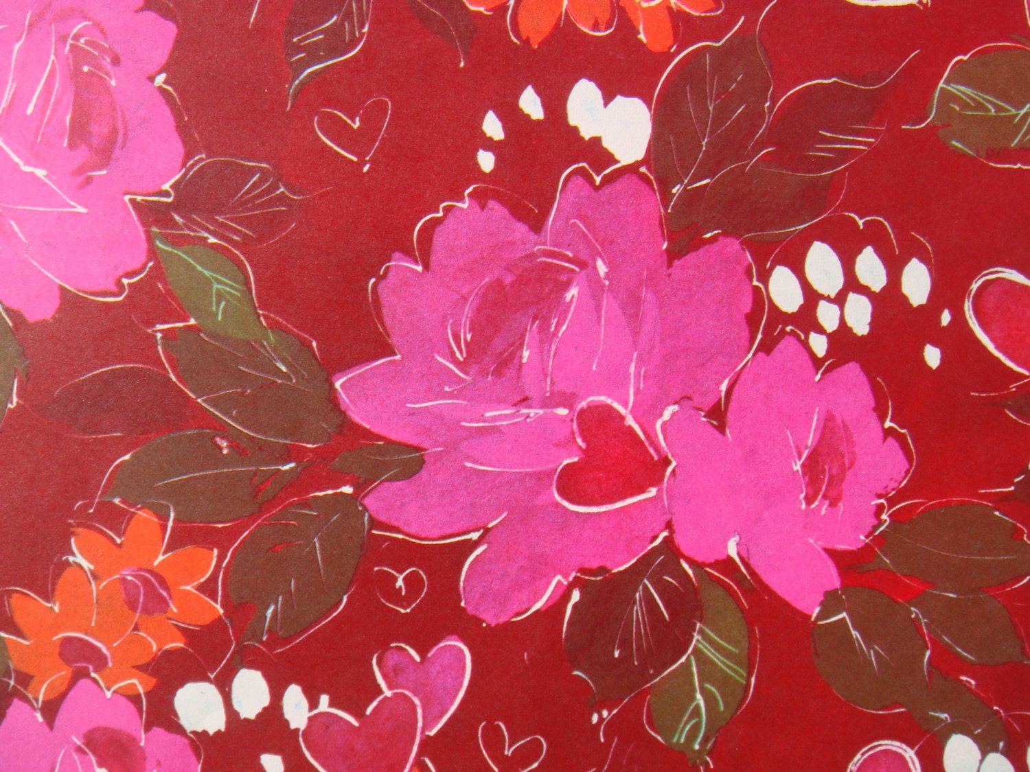 Vintage Gift Wrapping Paper - Valentine's Day Blooming Hearts - by Rust Craft- 1 Unused Full Sheet