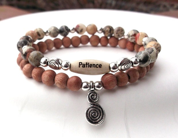 Patience Bracelet, Silver Jasper, Rosewood, Stacked Bracelet, Yoga Bracelet, Intention Bracelet, Gemstone Bracelet
