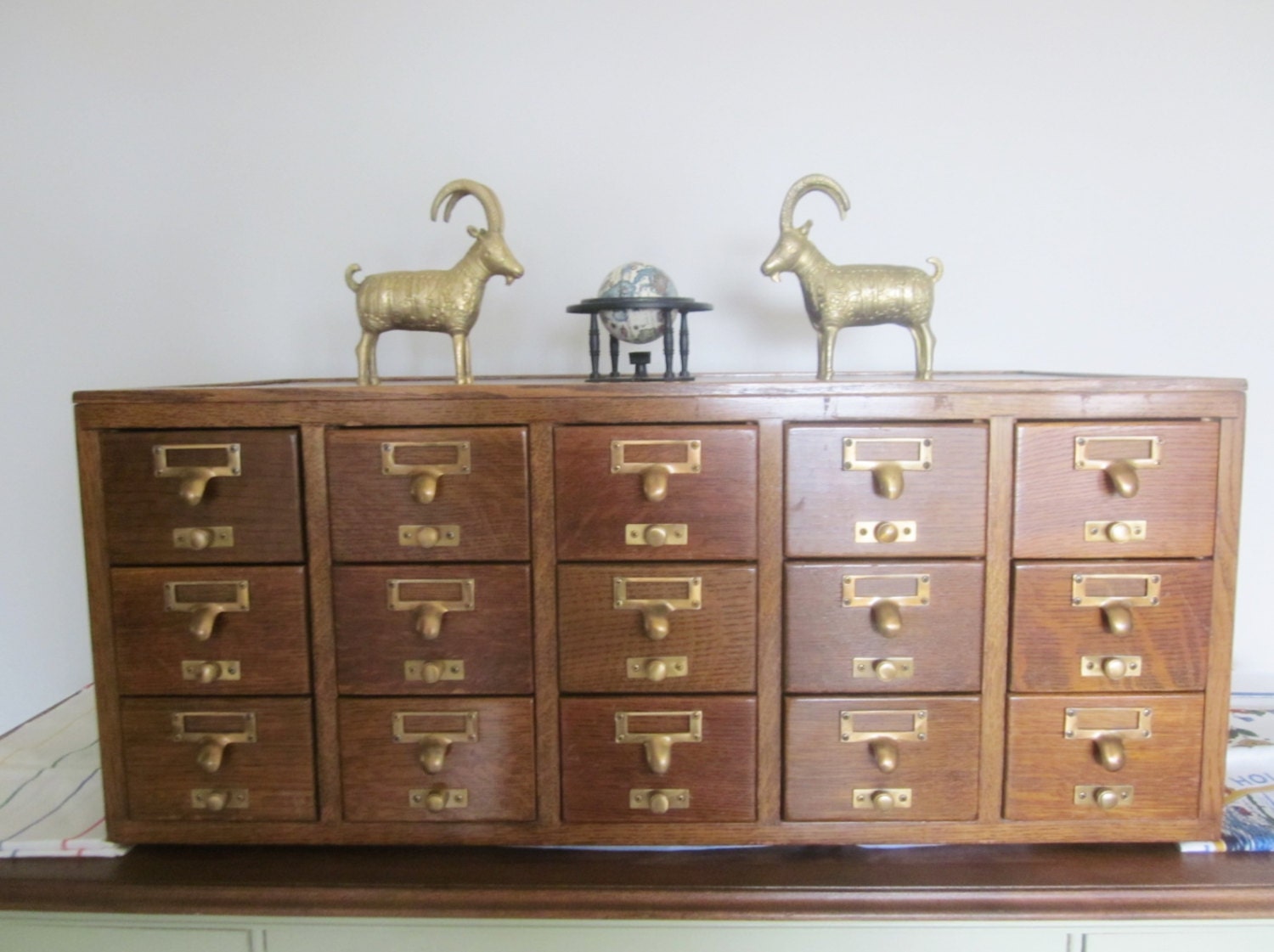 Vintage Library Card Catalogue Catalog Cabinet Wood Oak File Drawers