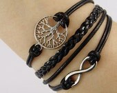 infinity bracelet charm bracelet leather bracelet tree of life bracelet wish tree