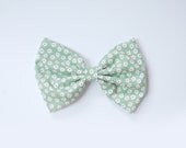 ON SALE vivid green white flowers floral butterfly polka dot orange hair ribbon, gift for girls, cute handmade ribbon art, fabric bow