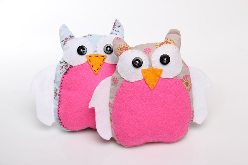 Animal pillow Toy Soft Doll  handmade pillow little owls yellow and blue for boys Children Room Decor Baby nursery -  Set of 2