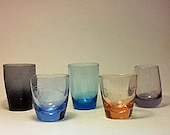 Set of 5 Colored Glass Etched Shot or Liqueur Glasses
