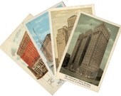 4 Vintage Postcards of New York City Hotel Landmark Architecture, White Border Cards from Early 1900's