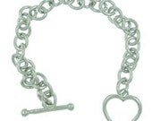 7 Inch Stainless Steel Silver Tone Heart Toggle Bracelet, 19.7 Inch Classic Necklace and7.1 Inch Pothook Snake Chain Bracelet