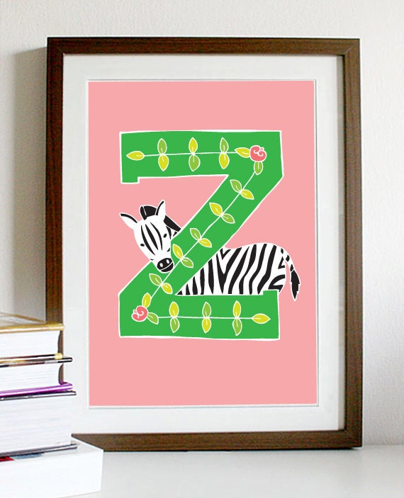 A4 Letter Alphabet artwork print: "Z" / Nursery artwork / kids room artwork