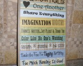 Boy room decoration, playroom rules sign, picture, wall hanging
