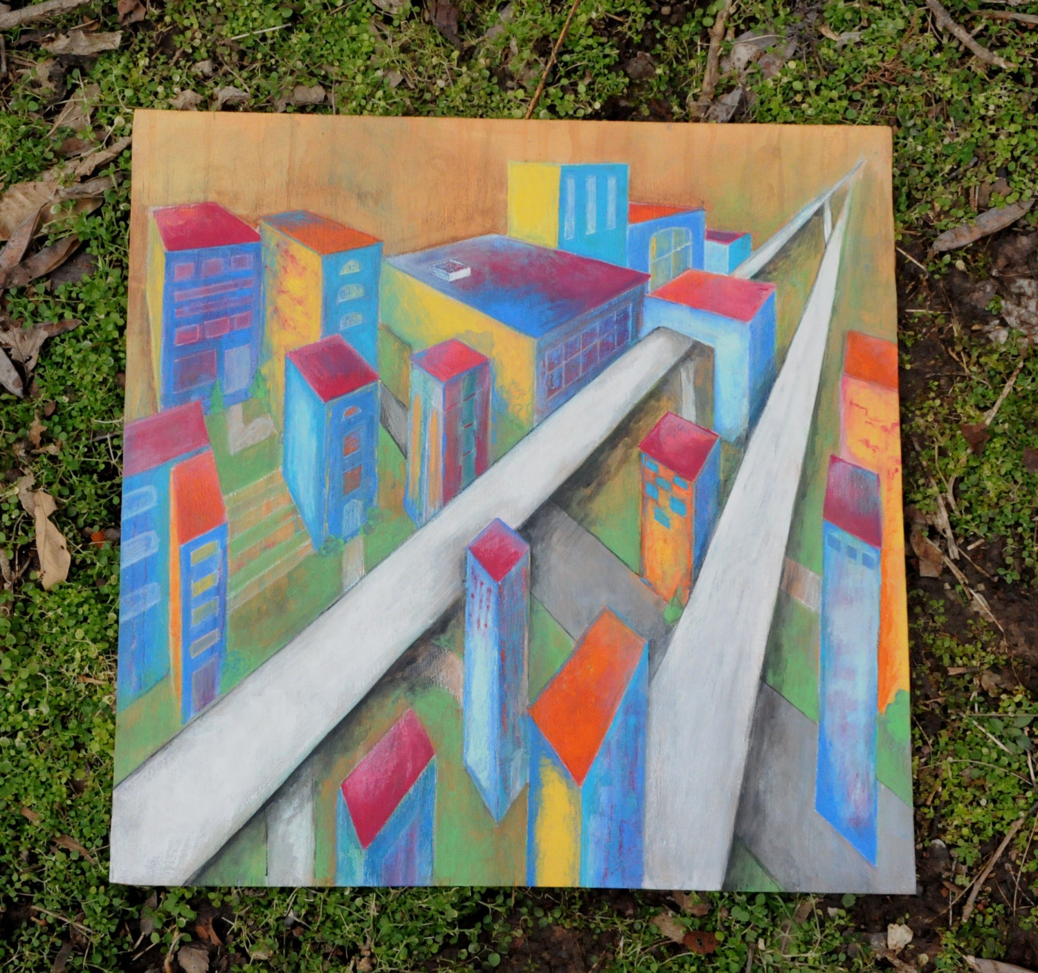 Architecture Painting Colorful Dreamlike by SilverBirdBoutique
