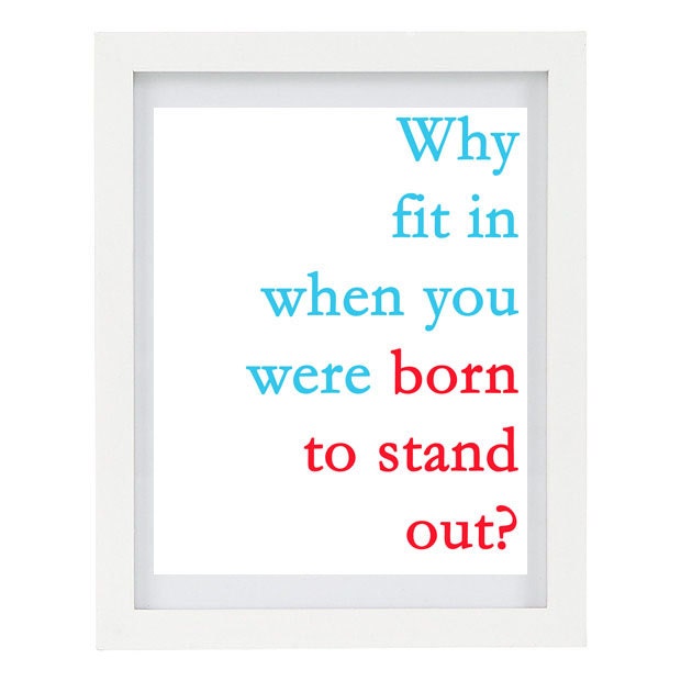 Born To Stand Out, Dr Seuss Quote, Inspirational Quote, Typography Art Print, Blue and Red, Customizable, 8 x 10 FREE AU SHIPPING - ColourscapePrints
