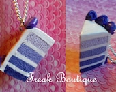 Handmade Purple Slice 'Piece of Cake' Necklace Pendant (Polymer clay, Fimo, Sweets, Food)