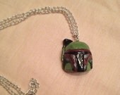 Handmade polymer clay Boba Fett necklace
